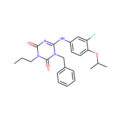 CCCn1c(=O)nc(Nc2ccc(OC(C)C)c(F)c2)n(Cc2ccccc2)c1=O ZINC000200510527