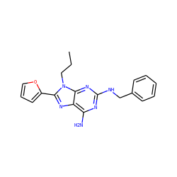 CCCn1c(-c2ccco2)nc2c(N)nc(NCc3ccccc3)nc21 ZINC000653807611