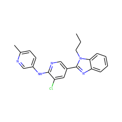 CCCn1c(-c2cnc(Nc3ccc(C)nc3)c(Cl)c2)nc2ccccc21 ZINC000066112175