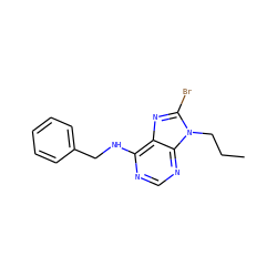 CCCn1c(Br)nc2c(NCc3ccccc3)ncnc21 ZINC000653795365