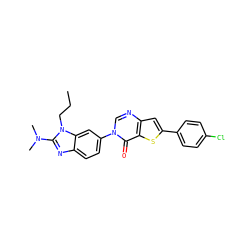 CCCn1c(N(C)C)nc2ccc(-n3cnc4cc(-c5ccc(Cl)cc5)sc4c3=O)cc21 ZINC000040764304
