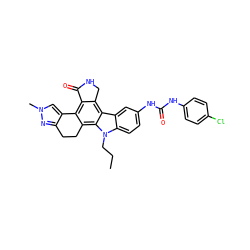 CCCn1c2ccc(NC(=O)Nc3ccc(Cl)cc3)cc2c2c3c(c4c(c21)CCc1nn(C)cc1-4)C(=O)NC3 ZINC000036338915