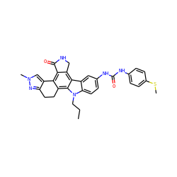 CCCn1c2ccc(NC(=O)Nc3ccc(SC)cc3)cc2c2c3c(c4c(c21)CCc1nn(C)cc1-4)C(=O)NC3 ZINC000036338899