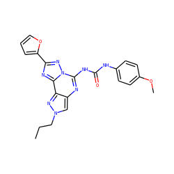 CCCn1cc2nc(NC(=O)Nc3ccc(OC)cc3)n3nc(-c4ccco4)nc3c2n1 ZINC000082158087