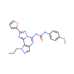 CCCn1ncc2nc(NC(=O)Nc3ccc(OC)cc3)n3nc(-c4ccco4)nc3c21 ZINC000082158032
