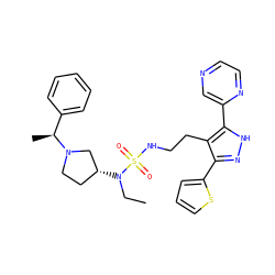 CCN([C@@H]1CCN([C@@H](C)c2ccccc2)C1)S(=O)(=O)NCCc1c(-c2cccs2)n[nH]c1-c1cnccn1 ZINC000072173594