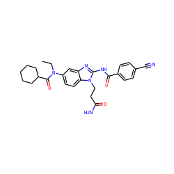 CCN(C(=O)C1CCCCC1)c1ccc2c(c1)nc(NC(=O)c1ccc(C#N)cc1)n2CCC(N)=O ZINC000040861102