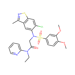 CCN(C(=O)CN(c1cc2c(C)nsc2cc1Cl)S(=O)(=O)c1ccc(OC)c(OC)c1)c1ccccn1 ZINC000049888681