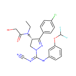 CCN(C(=O)CO)[C@H]1CN(C(=NC#N)Nc2cccc(OC(F)F)c2)N=C1c1ccc(Cl)cc1 ZINC000584905771