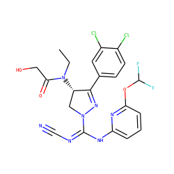 CCN(C(=O)CO)[C@H]1CN(C(=NC#N)Nc2cccc(OC(F)F)n2)N=C1c1ccc(Cl)c(Cl)c1 ZINC000653894997