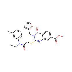 CCN(C(=O)CSc1nc2cc(C(=O)OC)ccc2c(=O)n1Cc1ccco1)c1cccc(C)c1 ZINC000002971078