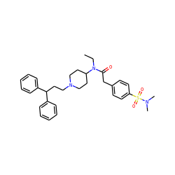 CCN(C(=O)Cc1ccc(S(=O)(=O)N(C)C)cc1)C1CCN(CCC(c2ccccc2)c2ccccc2)CC1 ZINC000028336646