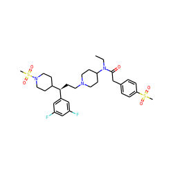 CCN(C(=O)Cc1ccc(S(C)(=O)=O)cc1)C1CCN(CC[C@@H](c2cc(F)cc(F)c2)C2CCN(S(C)(=O)=O)CC2)CC1 ZINC000043101474