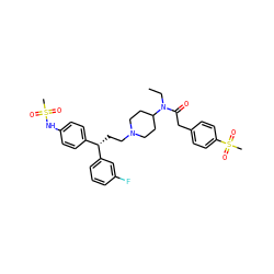 CCN(C(=O)Cc1ccc(S(C)(=O)=O)cc1)C1CCN(CC[C@@H](c2ccc(NS(C)(=O)=O)cc2)c2cccc(F)c2)CC1 ZINC000003916176