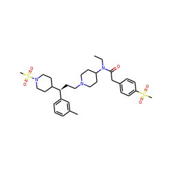 CCN(C(=O)Cc1ccc(S(C)(=O)=O)cc1)C1CCN(CC[C@@H](c2cccc(C)c2)C2CCN(S(C)(=O)=O)CC2)CC1 ZINC000073275029