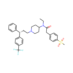 CCN(C(=O)Cc1ccc(S(C)(=O)=O)cc1)C1CCN(CC[C@@H](c2ccccc2)c2ccc(C(F)(F)F)cc2)CC1 ZINC000028528479
