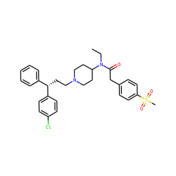 CCN(C(=O)Cc1ccc(S(C)(=O)=O)cc1)C1CCN(CC[C@@H](c2ccccc2)c2ccc(Cl)cc2)CC1 ZINC000028527837