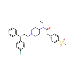 CCN(C(=O)Cc1ccc(S(C)(=O)=O)cc1)C1CCN(CC[C@@H](c2ccccc2)c2ccc(F)cc2)CC1 ZINC000028528562