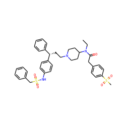 CCN(C(=O)Cc1ccc(S(C)(=O)=O)cc1)C1CCN(CC[C@@H](c2ccccc2)c2ccc(NS(=O)(=O)Cc3ccccc3)cc2)CC1 ZINC000028528382
