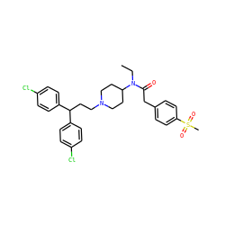 CCN(C(=O)Cc1ccc(S(C)(=O)=O)cc1)C1CCN(CCC(c2ccc(Cl)cc2)c2ccc(Cl)cc2)CC1 ZINC000028528978