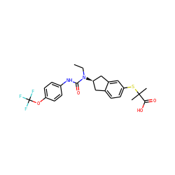 CCN(C(=O)Nc1ccc(OC(F)(F)F)cc1)[C@@H]1Cc2ccc(SC(C)(C)C(=O)O)cc2C1 ZINC000028971916