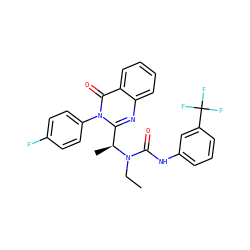 CCN(C(=O)Nc1cccc(C(F)(F)F)c1)[C@@H](C)c1nc2ccccc2c(=O)n1-c1ccc(F)cc1 ZINC000016424807