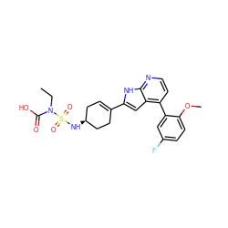 CCN(C(=O)O)S(=O)(=O)N[C@H]1CC=C(c2cc3c(-c4cc(F)ccc4OC)ccnc3[nH]2)CC1 ZINC000226098194