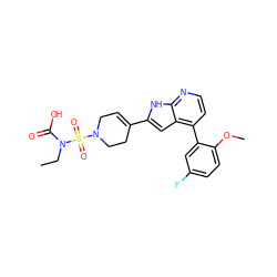 CCN(C(=O)O)S(=O)(=O)N1CC=C(c2cc3c(-c4cc(F)ccc4OC)ccnc3[nH]2)CC1 ZINC000226051503