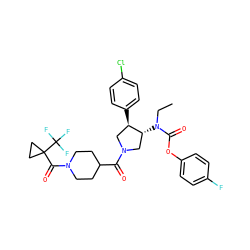 CCN(C(=O)Oc1ccc(F)cc1)[C@@H]1CN(C(=O)C2CCN(C(=O)C3(C(F)(F)F)CC3)CC2)C[C@H]1c1ccc(Cl)cc1 ZINC000117715975