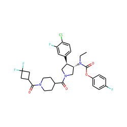 CCN(C(=O)Oc1ccc(F)cc1)[C@@H]1CN(C(=O)C2CCN(C(=O)C3CC(F)(F)C3)CC2)C[C@H]1c1ccc(Cl)c(F)c1 ZINC000117709212