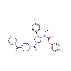 CCN(C(=O)Oc1ccc(F)cc1)[C@@H]1CN(C(=O)C2CCN(C(=O)C3CCOCC3)CC2)C[C@H]1c1ccc(Cl)cc1 ZINC000117717926