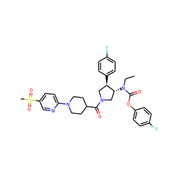 CCN(C(=O)Oc1ccc(F)cc1)[C@@H]1CN(C(=O)C2CCN(c3ccc(S(C)(=O)=O)cn3)CC2)C[C@H]1c1ccc(F)cc1 ZINC000117711291