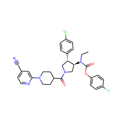 CCN(C(=O)Oc1ccc(F)cc1)[C@H]1CN(C(=O)C2CCN(c3cc(C#N)ccn3)CC2)C[C@@H]1c1ccc(Cl)cc1 ZINC000117704430