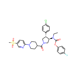 CCN(C(=O)Oc1ccc(F)cc1)[C@H]1CN(C(=O)C2CCN(c3ccc(S(C)(=O)=O)cn3)CC2)C[C@@H]1c1ccc(Cl)cc1 ZINC000117715536