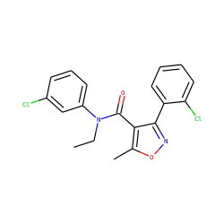 CCN(C(=O)c1c(-c2ccccc2Cl)noc1C)c1cccc(Cl)c1 ZINC000045319782