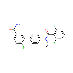 CCN(C(=O)c1c(F)cccc1Cl)c1ccc(-c2cc(C(N)=O)ccc2Cl)cc1 ZINC000221914504