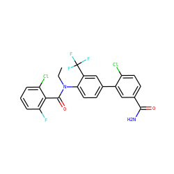 CCN(C(=O)c1c(F)cccc1Cl)c1ccc(-c2cc(C(N)=O)ccc2Cl)cc1C(F)(F)F ZINC000221917777
