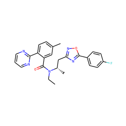 CCN(C(=O)c1cc(C)ccc1-c1ncccn1)[C@@H](C)Cc1noc(-c2ccc(F)cc2)n1 ZINC000210452706