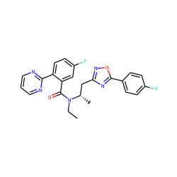 CCN(C(=O)c1cc(F)ccc1-c1ncccn1)[C@@H](C)Cc1noc(-c2ccc(F)cc2)n1 ZINC000210452650