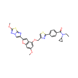 CCN(C(=O)c1ccc(-c2nc(COc3cc(OC)cc4oc(-c5cn6nc(OC)sc6n5)cc34)cs2)cc1)C1CC1 ZINC000653677641