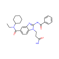 CCN(C(=O)c1ccc2c(c1)nc(NC(=O)c1ccccc1)n2CCC(N)=O)C1CCCCC1 ZINC000028822759