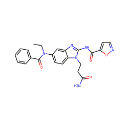 CCN(C(=O)c1ccccc1)c1ccc2c(c1)nc(NC(=O)c1ccno1)n2CCC(N)=O ZINC000040873056