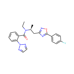 CCN(C(=O)c1ccccc1-n1nccn1)[C@@H](C)Cc1noc(-c2ccc(F)cc2)n1 ZINC000206887792
