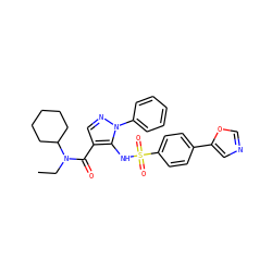CCN(C(=O)c1cnn(-c2ccccc2)c1NS(=O)(=O)c1ccc(-c2cnco2)cc1)C1CCCCC1 ZINC000073163573