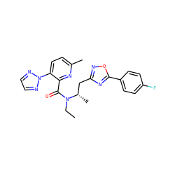 CCN(C(=O)c1nc(C)ccc1-n1nccn1)[C@@H](C)Cc1noc(-c2ccc(F)cc2)n1 ZINC000210434509