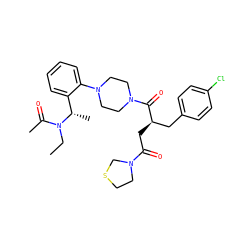 CCN(C(C)=O)[C@@H](C)c1ccccc1N1CCN(C(=O)[C@H](CC(=O)N2CCSC2)Cc2ccc(Cl)cc2)CC1 ZINC000027213205
