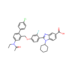CCN(C(C)=O)c1ccc(-c2ccc(Cl)cc2)c(COc2ccc(-c3nc4cc(C(=O)O)ccc4n3C3CCCCC3)c(F)c2)c1 ZINC000049778179