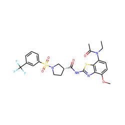 CCN(C(C)=O)c1ccc(OC)c2nc(NC(=O)[C@@H]3CCN(S(=O)(=O)c4cccc(C(F)(F)F)c4)C3)sc12 ZINC000071317421