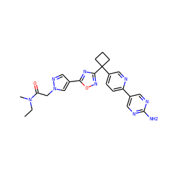 CCN(C)C(=O)Cn1cc(-c2nc(C3(c4ccc(-c5cnc(N)nc5)nc4)CCC3)no2)cn1 ZINC000096175571