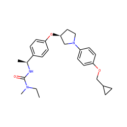 CCN(C)C(=O)N[C@@H](C)c1ccc(O[C@H]2CCN(c3ccc(OCC4CC4)cc3)C2)cc1 ZINC001772637743